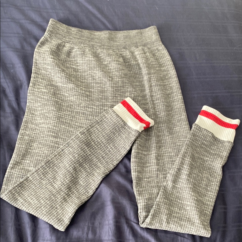 *3 for $10* Grey Women's Leggings with Red & White Ankle Bands - Medium